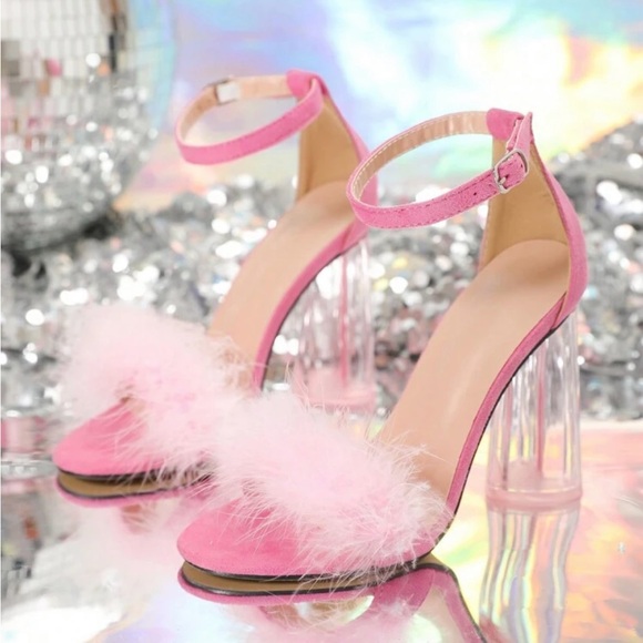 Pink Feathered Women's Heels - Picture 1 of 4